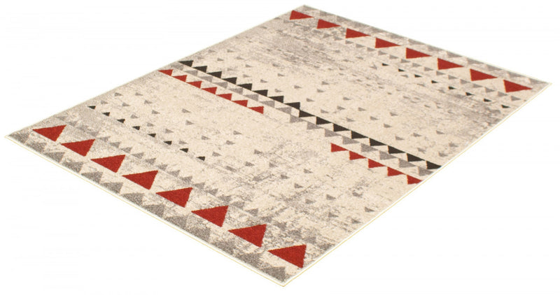 Carpette Raja ivoire-rouge - 5 pi 3 pox 7 pi 3 po