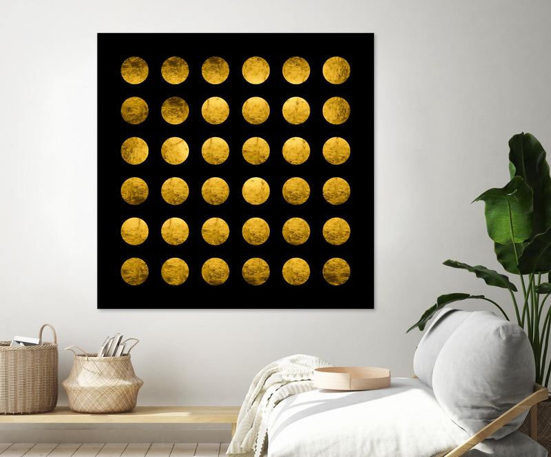 Œuvre d’art murale Giant Art « Golden Spots Black » 54 x 54