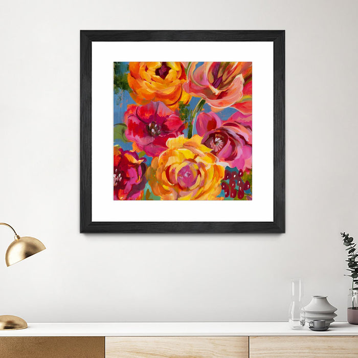 Œuvre d’art murale encadrée noire et mate « Spring Bouquet V32 » 30 x 30