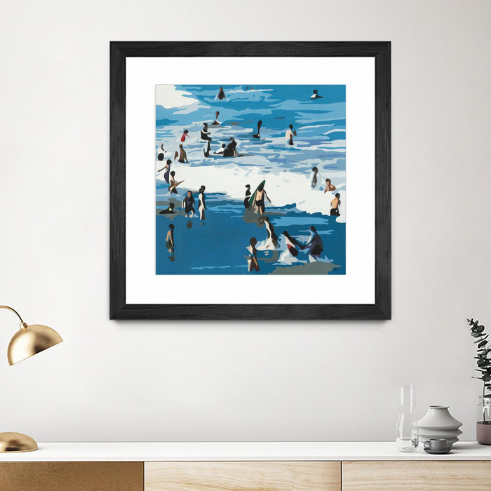 Œuvre d’art murale encadrée noire et mate « Surf's Up » 36 x 36