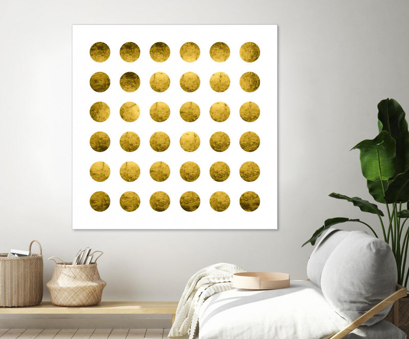 Œuvre d’art murale Giant Art « Golden Spots White » 72 x 72