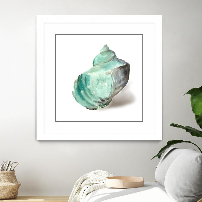 Œuvre d’art murale encadrée blanche et mate « Shell In Mint » 30 x 30