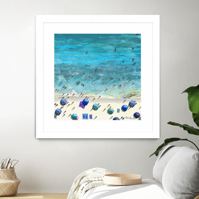 Œuvre d’art murale encadrée blanche et mate « Hot Summer Beach » 36 x 36