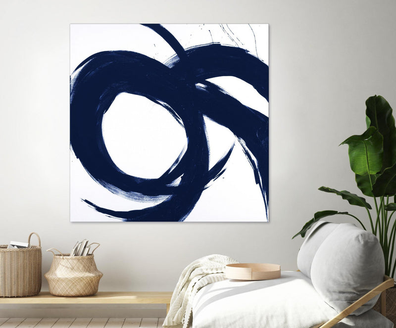 Œuvre d’art murale Giant Art « Navy Circular Strokes Ii » 54 x 54