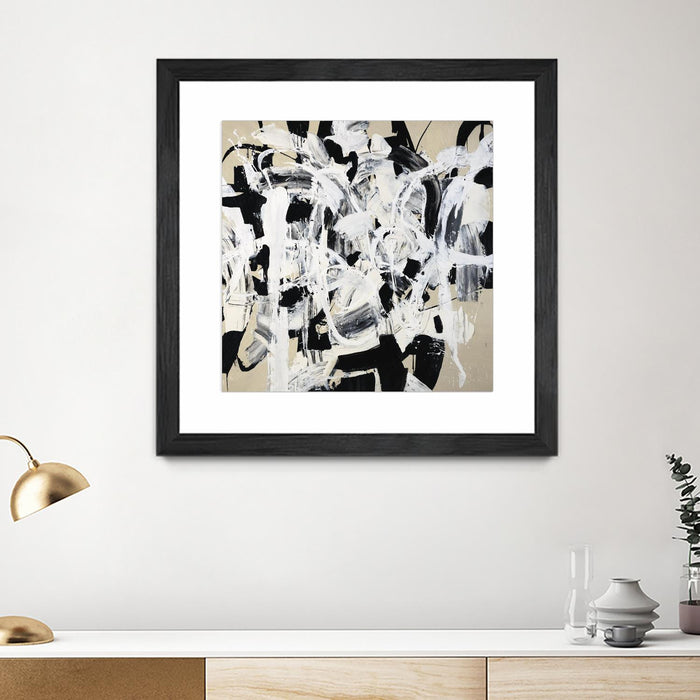 Œuvre d’art murale encadrée noire et mate « Talking Out Of Both Sides » 30 x 30