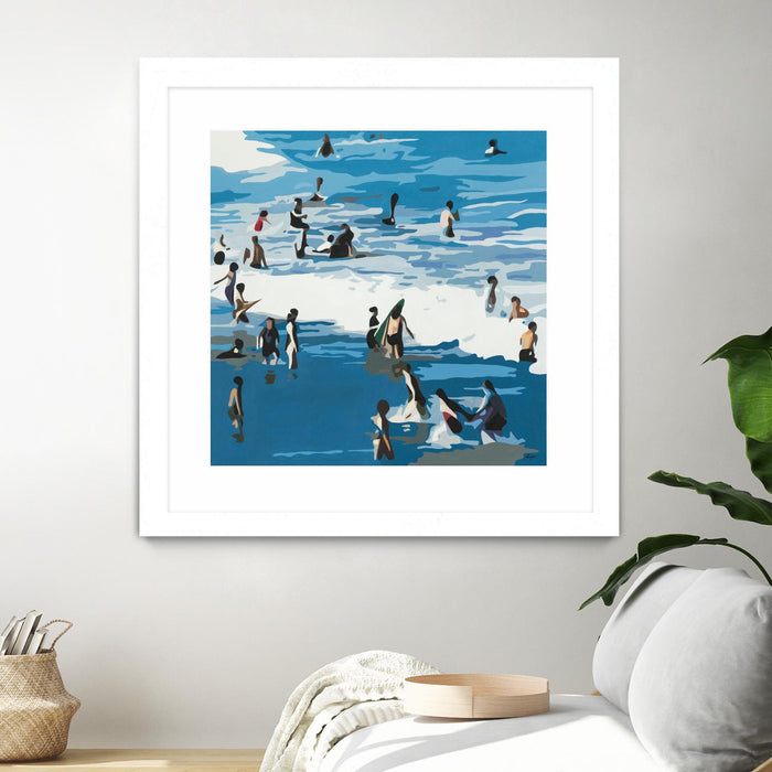 Œuvre d’art murale encadrée blanche et mate « Surf's Up » 30 x 30