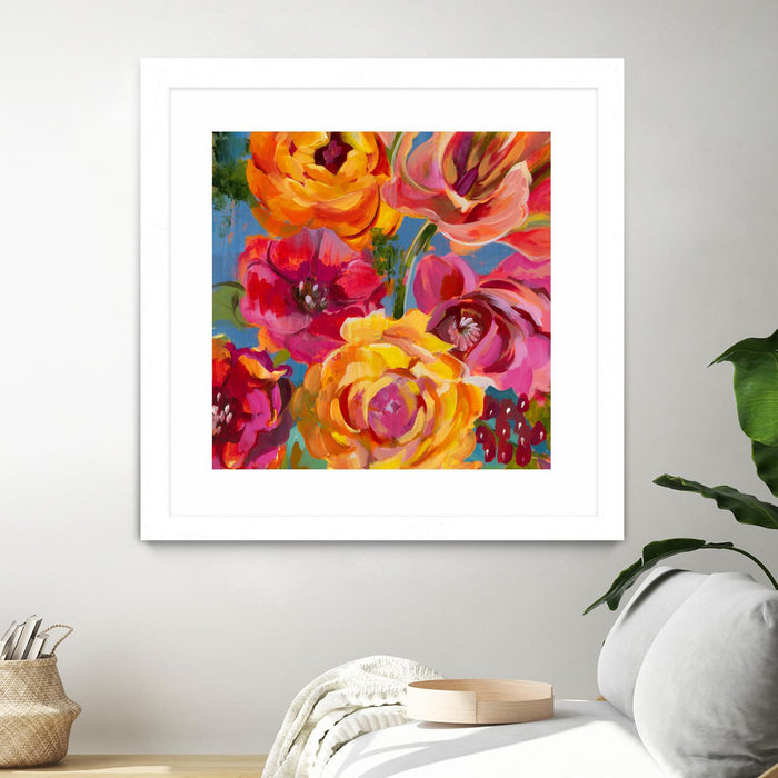 Œuvre d’art murale encadrée blanche et mate « Spring Bouquet V32 » 30 x 30