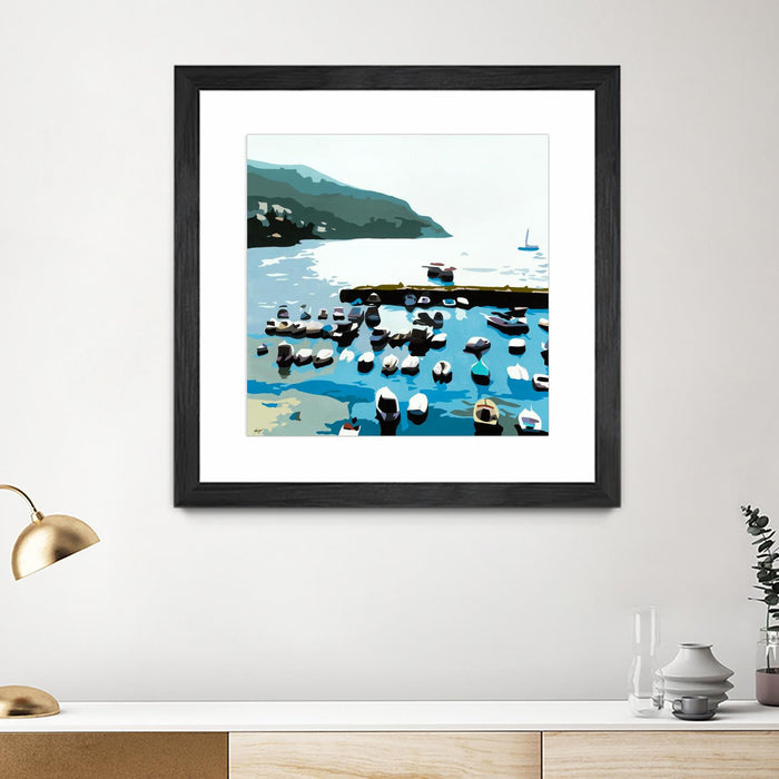 Œuvre d’art murale encadrée noire et mate « Boats » 36 x 36