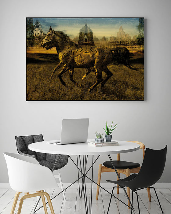 Œuvre d’art murale sur toile encadrée noire « 2 Horses » 36 x 24