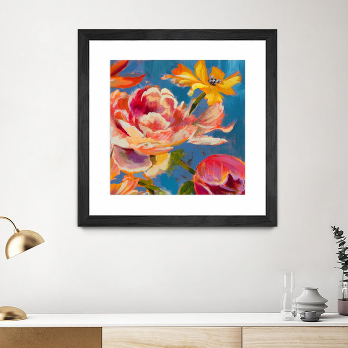 Œuvre d’art murale encadrée noire et mate « Spring Bouquet V31 » 30 x 30
