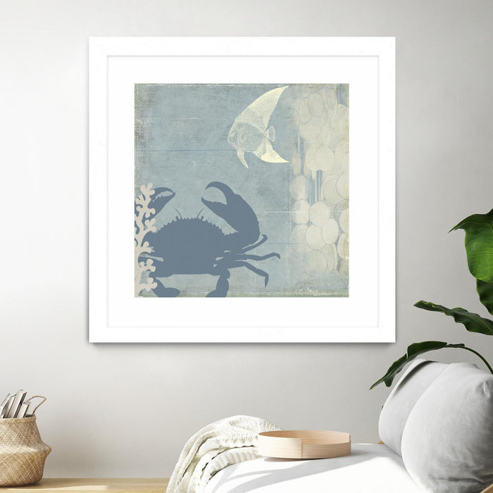 Œuvre d’art murale encadrée blanche et mate « Ocean Life Ii » 30 x 30