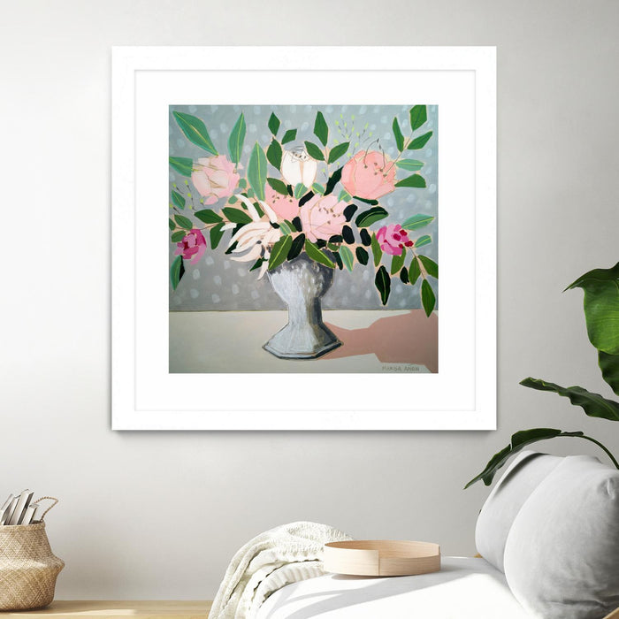 Œuvre d’art murale encadrée blanche et mate « Spring Florals 1 » 30 x 30