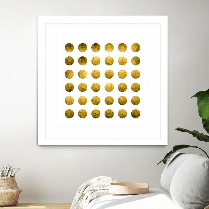Œuvre d’art murale encadrée blanche et mate « Golden Spots White » 30 x 30