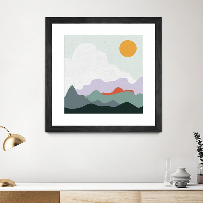 Œuvre d’art murale encadrée noire et mate « Mountainous I » 30 x 30