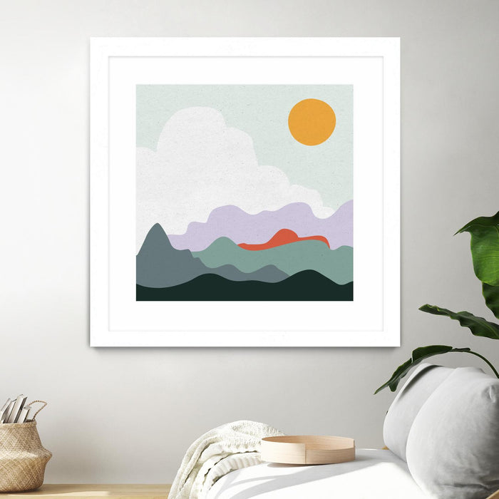 Œuvre d’art murale encadrée blanche et mate « Mountainous I » 30 x 30