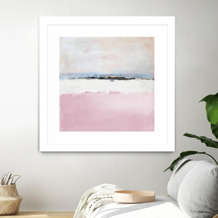 Œuvre d’art murale encadrée blanche et mate « Pink Sea Abstract » 30 x 30