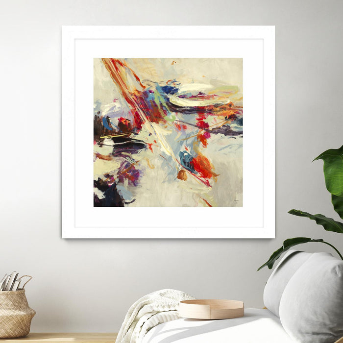 Œuvre d’art murale encadrée blanche et mate « Positive Energy I » 36 x 36