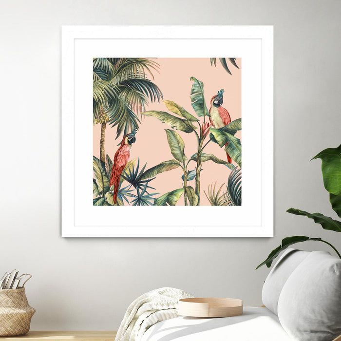 Œuvre d’art murale encadrée blanche et mate « Tropicano Ii » 30 x 30
