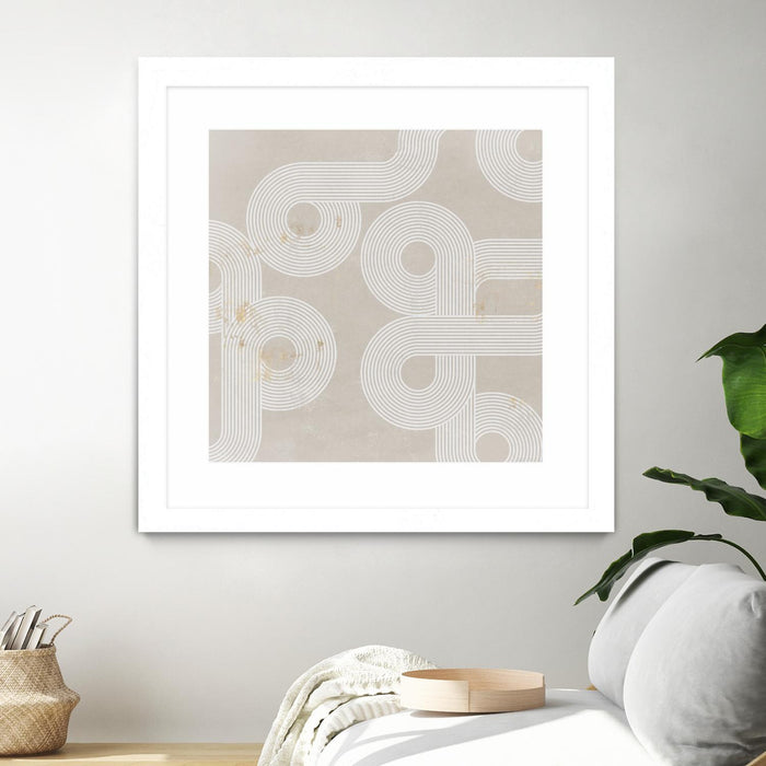 Œuvre d’art murale encadrée blanche et mate « Fluxus I » 36 x 36