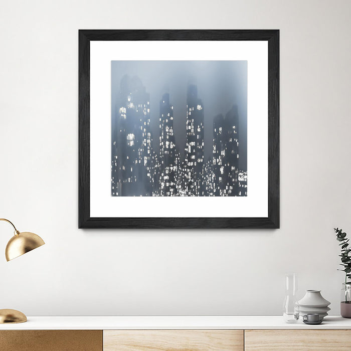 Œuvre d’art murale encadrée noire et mate « Dark City » 36 x 36