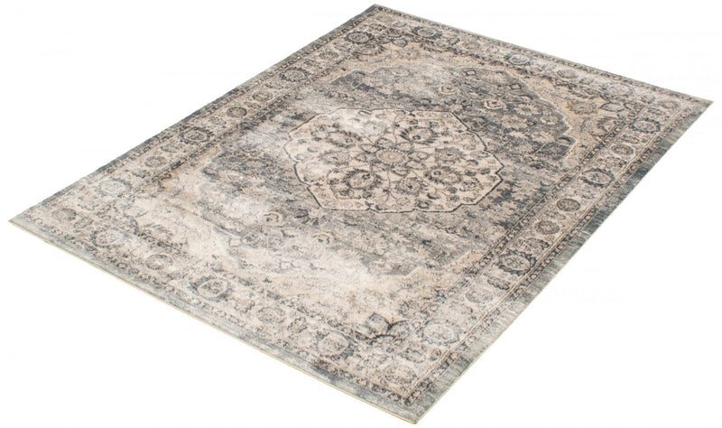 Carpette Octavian Tabriz bleu-ivoire - 6 pi 7 pox 9 pi 6 po