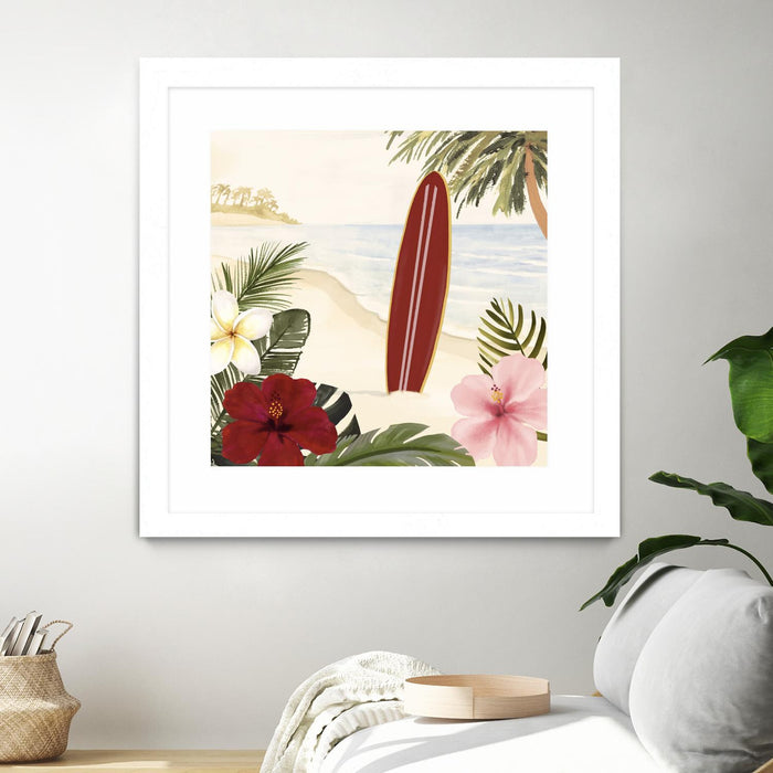 Œuvre d’art murale encadrée blanche et mate « Aloha Ii » 36 x 36