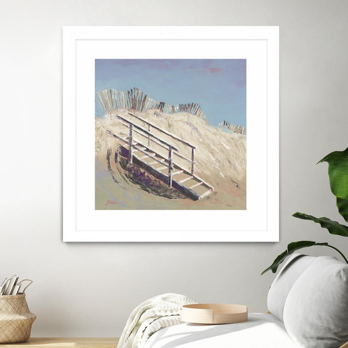 Œuvre d’art murale encadrée blanche et mate « Beach Access » 30 x 30