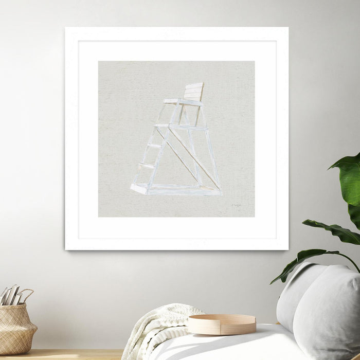 Œuvre d’art murale encadrée blanche et mate « Serene Seaside Ii Tan » 36 x 36