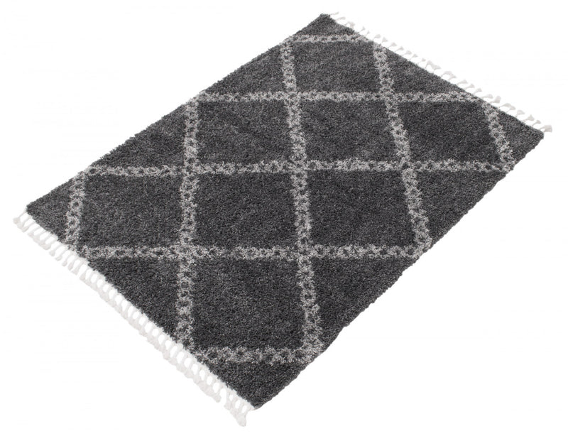 Carpette à poil long Helma Stark gris foncé 6 pi 7 po x 9 pi 6 po