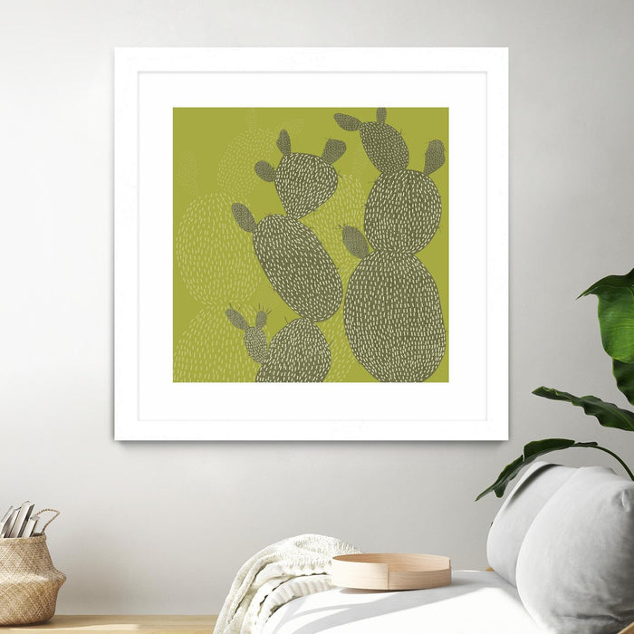 Œuvre d’art murale encadrée blanche et mate « Opuntia Ii » 30 x 30