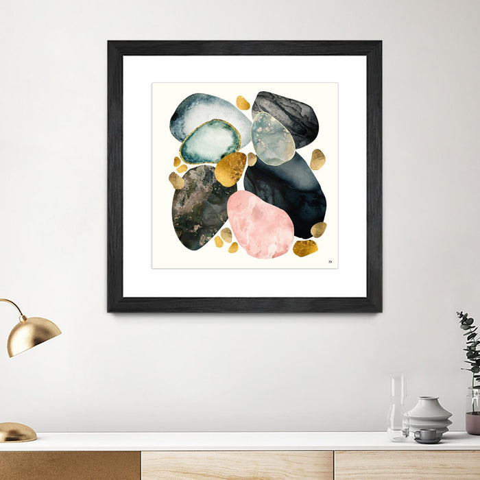 Œuvre d’art murale encadrée noire et mate « Pebble Abstract » 30 x 30