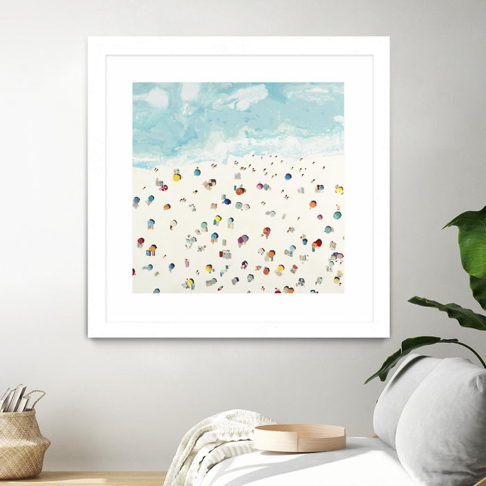 Œuvre d’art murale encadrée blanche et mate « Beach Days » 30 x 30
