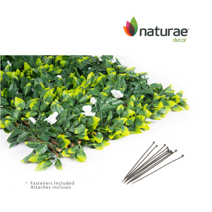 Treillis de saule extensible 36 po x 72 po avec feuilles de rose blanche artificielles