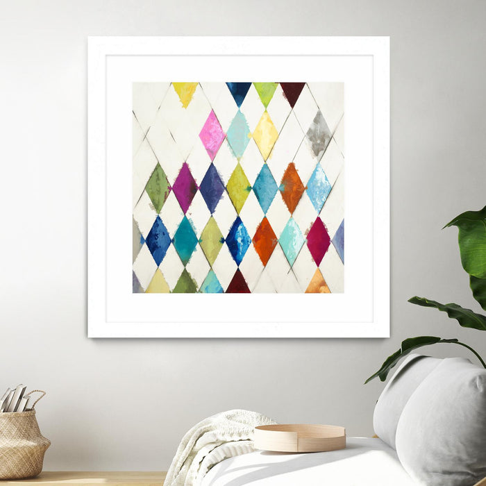 Œuvre d’art murale encadrée blanche et mate « Diamonds » 36 x 36