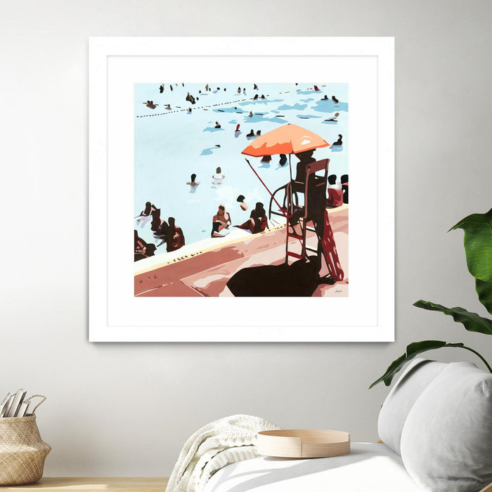 Œuvre d’art murale encadrée blanche et mate « It's All Going Just Swimmingly » 30 x 30