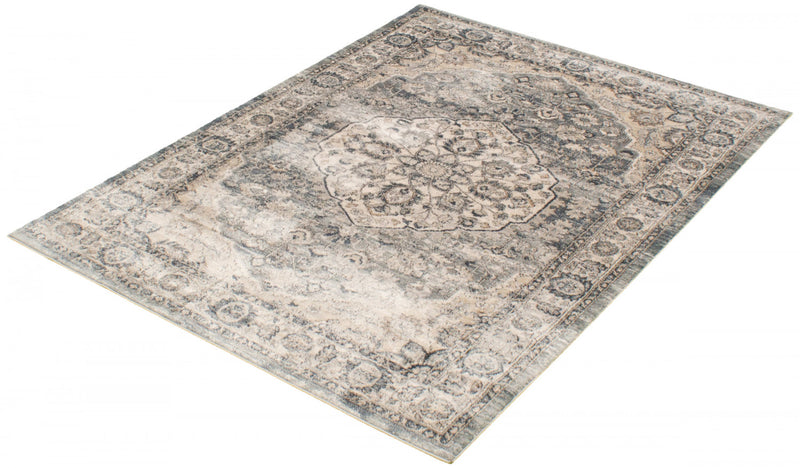 Carpette Octavian Tabriz bleu-ivoire - 3 pi 11 pox 5 pi 11 po