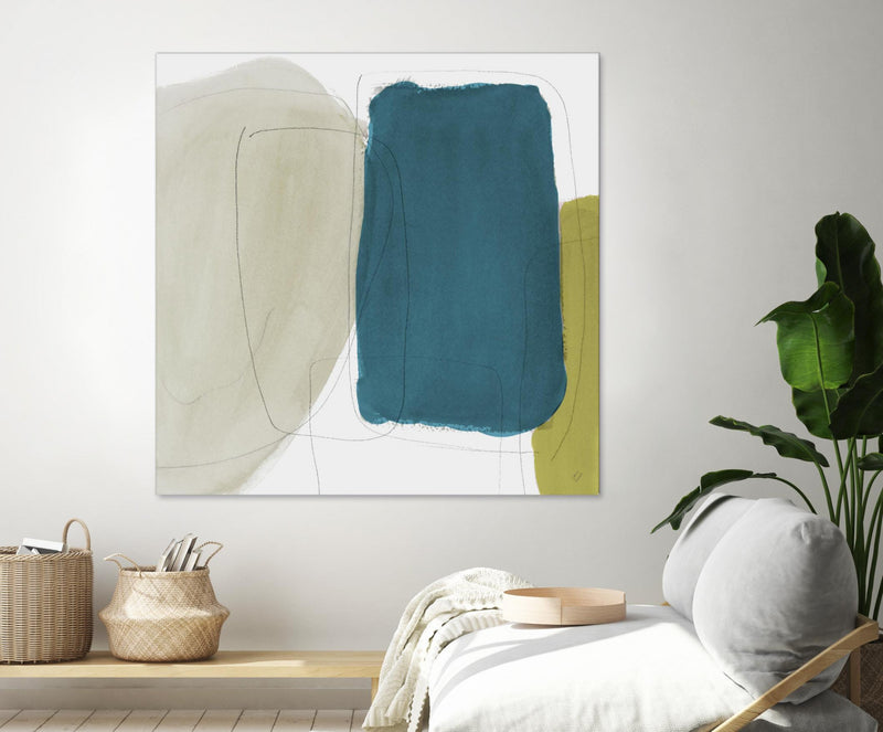Œuvre d’art murale Giant Art « Beige And Navy Abstract » 54 x 54