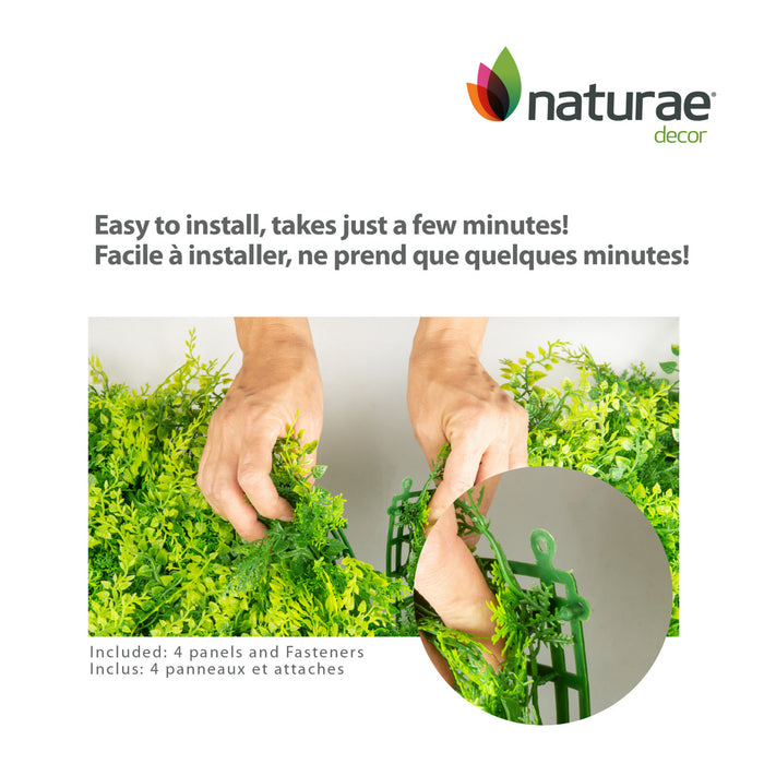 Panneau de feuillage 20 po x 20 po mélange de fougères artificielles 4 pièces