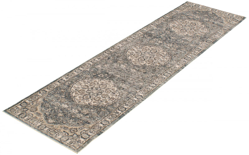 Carpette Octavian Tabriz bleu-ivoire - 2 pi 7 pox 8 pi 2 po