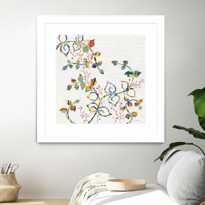 Œuvre d’art murale encadrée blanche et mate « Rainbow Vines With Berries » 36 x 36