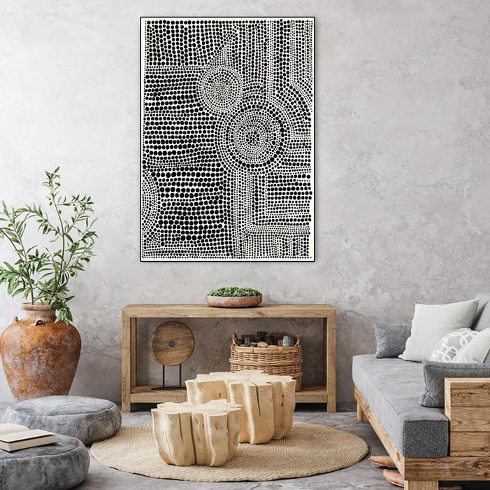 Œuvre d'art murale sur toile encadrée noire « Clustered Dots A » 24 x 32