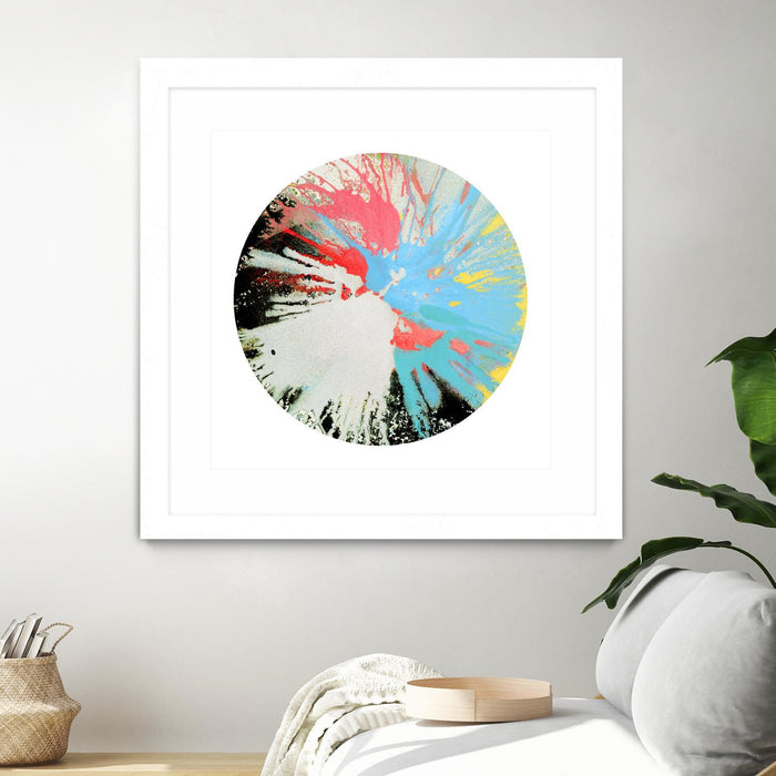 Œuvre d’art murale encadrée blanche et mate « Spin Art 10 » 36 x 36