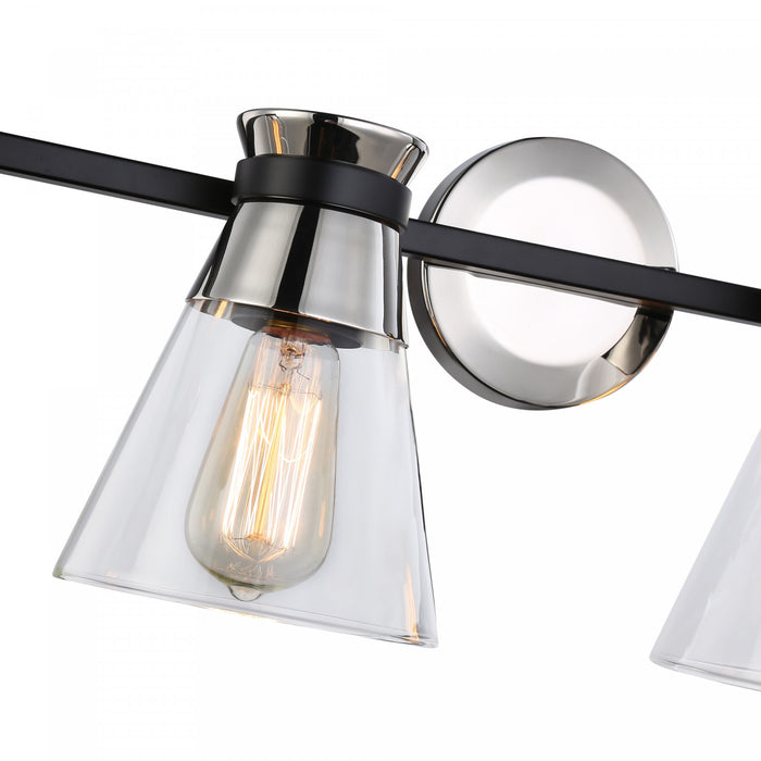 Éclairage au-dessus du meuble-lavabo Kanata noir et nickel brossé à 4 ampoules