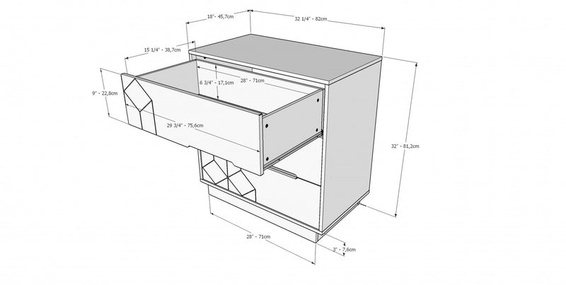 Commode verticale Nordika à 3 tiroirs - blanche