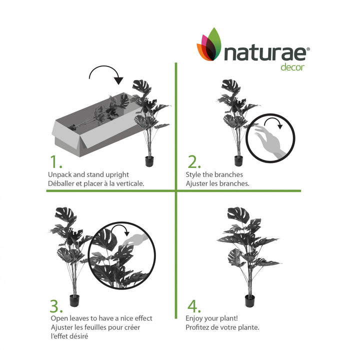 Monstera artificiel de 47 po pour l’intérieur et l’extérieur en pot noir