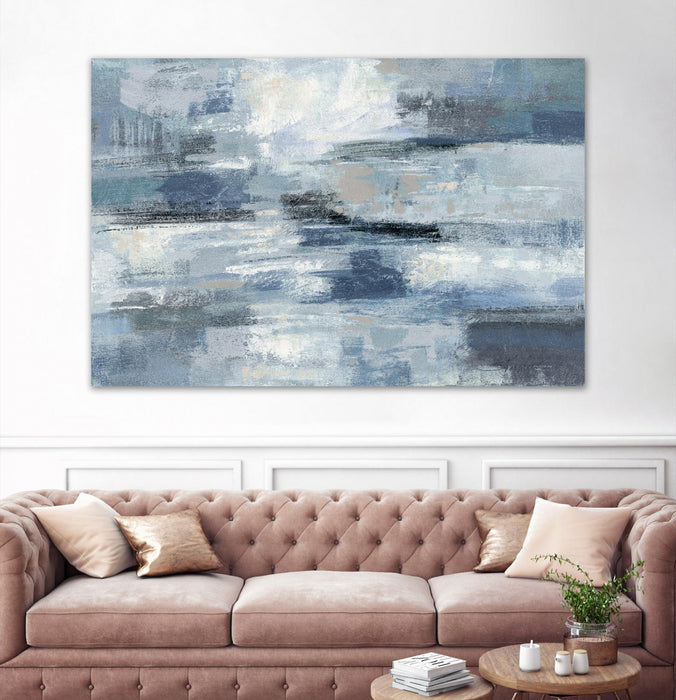 Œuvre d’art murale Giant Art « Clear Water Indigo And Gray » 84 x 54