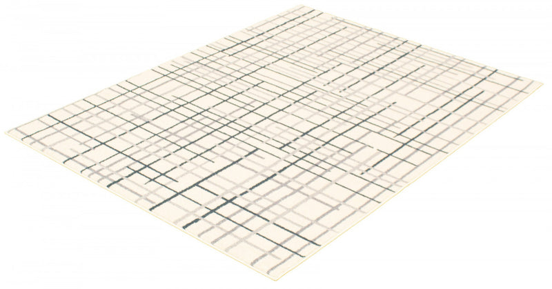 Carpette Taite crème-couleur pétrole - 7 pi 10 pox 10 pi 2 po