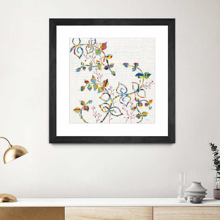 Œuvre d’art murale encadrée noire et mate « Rainbow Vines With Berries » 36 x 36