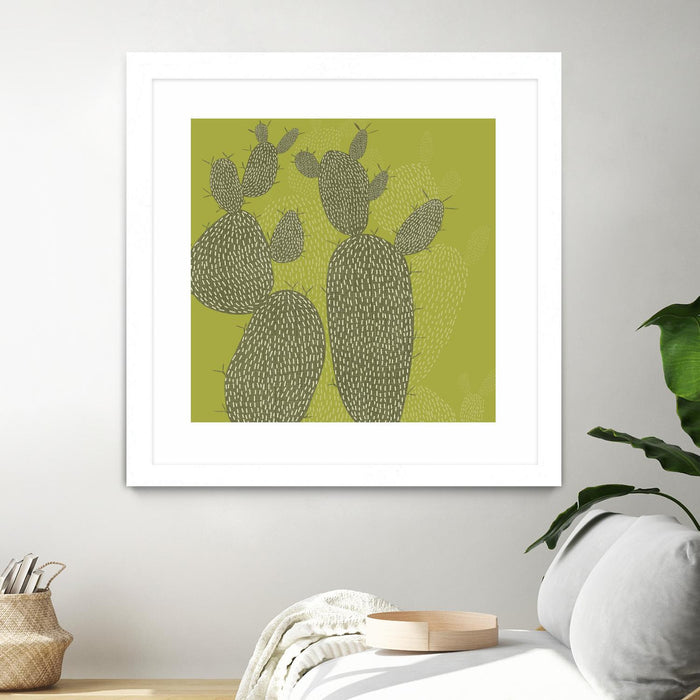 Œuvre d’art murale encadrée blanche et mate « Opuntia I » 30 x 30