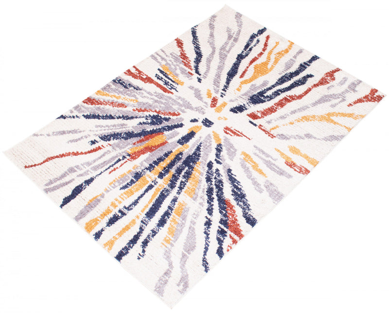 Carpette Paloma Sunburst bleu marineblanche - 6 pi 7 po x 9 pi 6 po